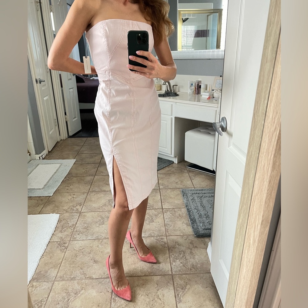 NWT light pink/rose Strapless Side-Slit Dress by Anthropologie